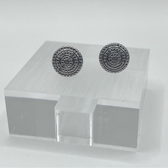 Round Sterling Silver Studs with Diamond Accent - Picture 2 of 5